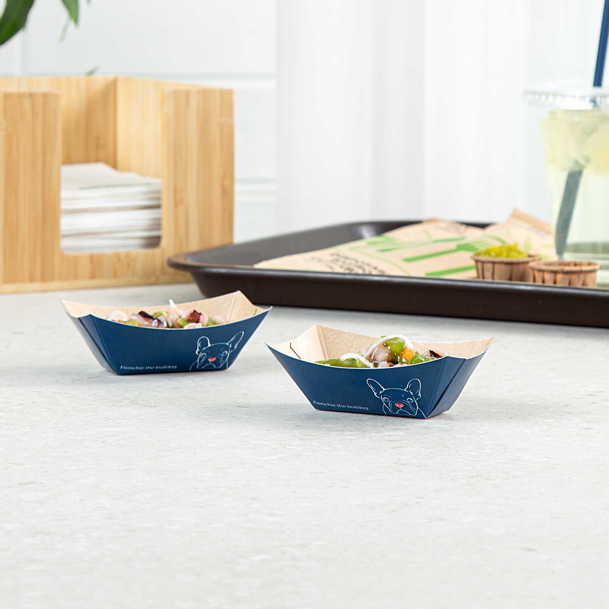 Bio Tek 2 oz Frenchie Paper Food Tray / Boat - 3 1/4" x 2 1/4" x 1 1/4" - 50 count box