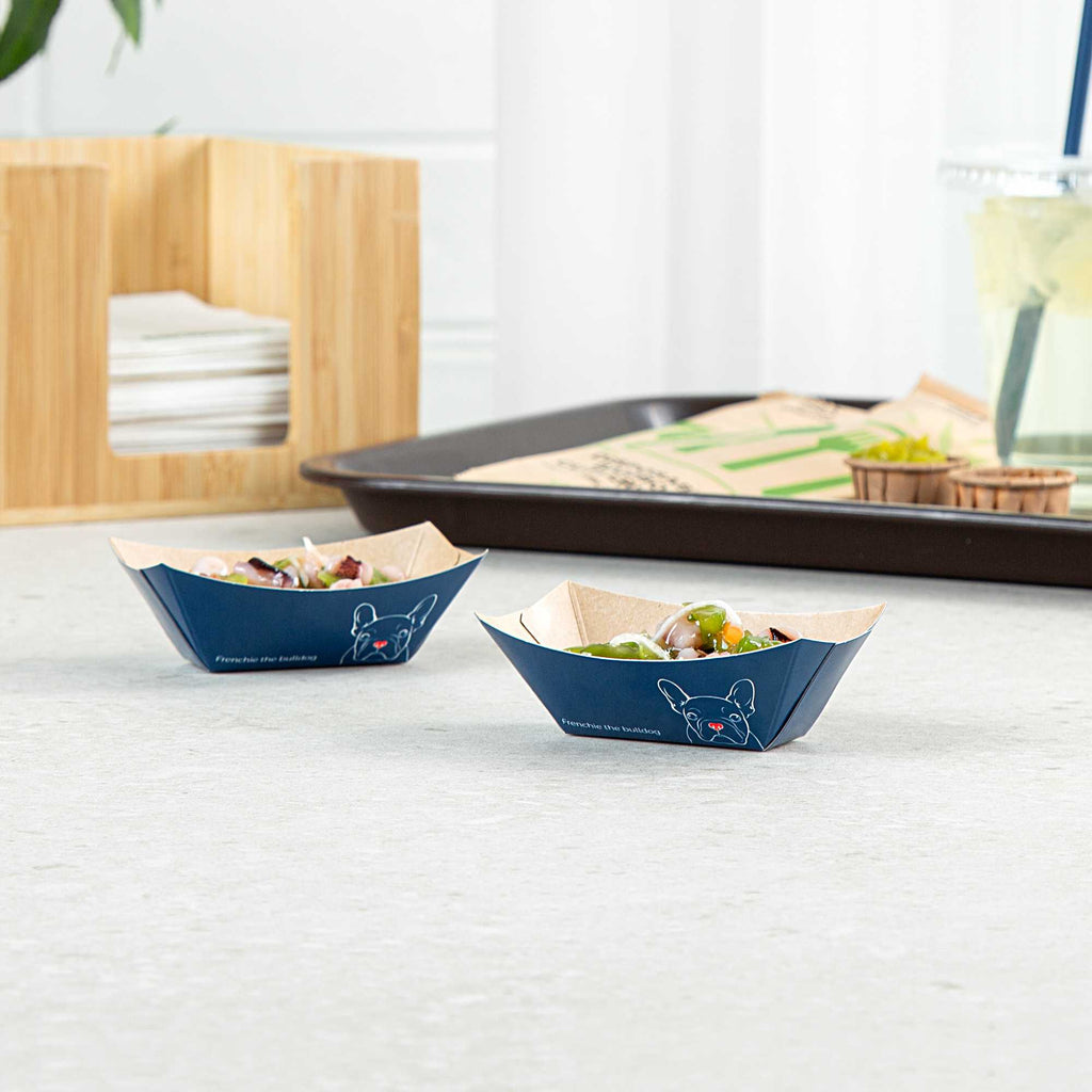 Bio Tek 2 oz Frenchie Paper Food Tray / Boat - 3 1/4" x 2 1/4" x 1 1/4" - 400 count box