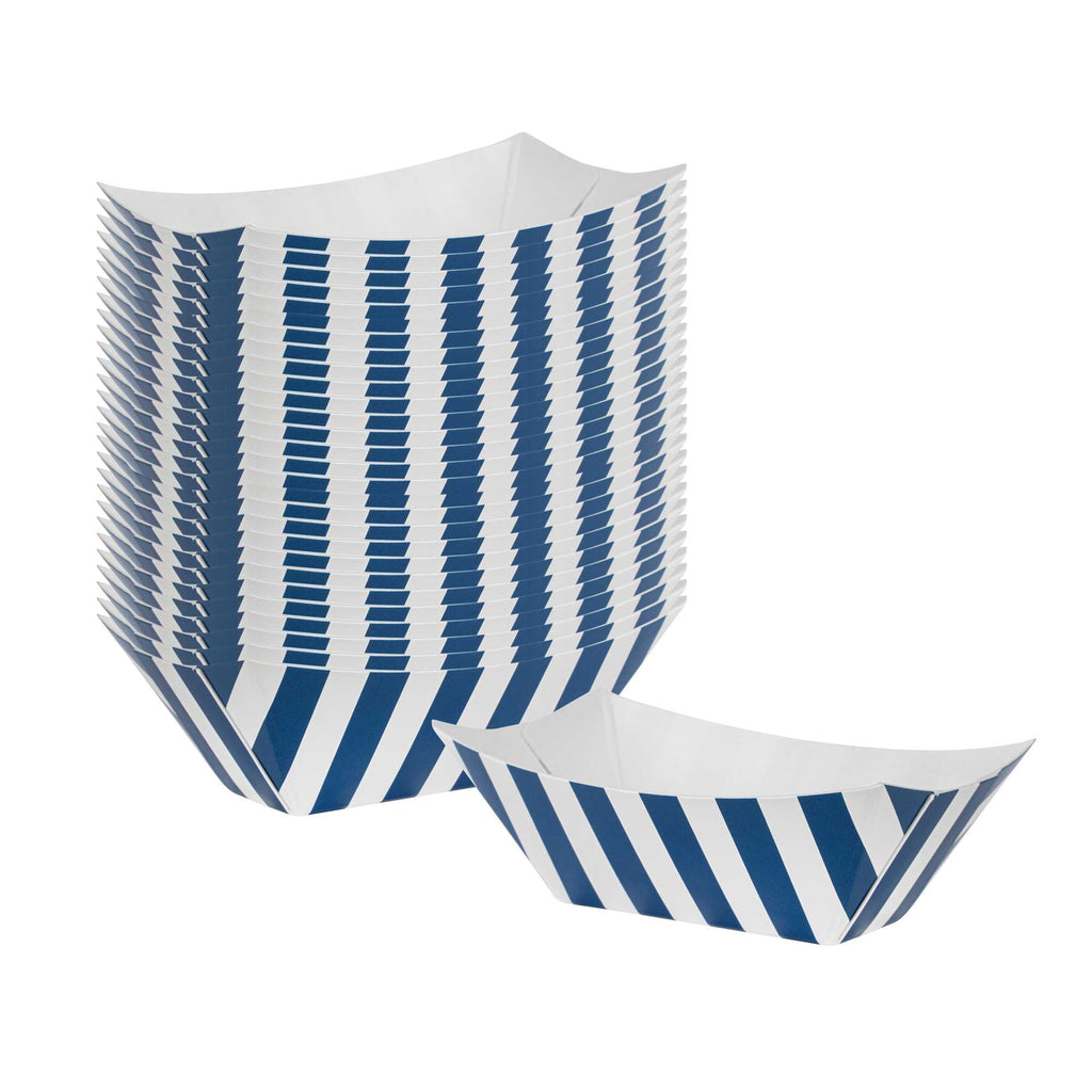 Bio Tek 2 oz Blue and White Stripe Paper Food Tray / Boat - 3 1/4" x 2 1/4" x 1 1/4" - 400 count box