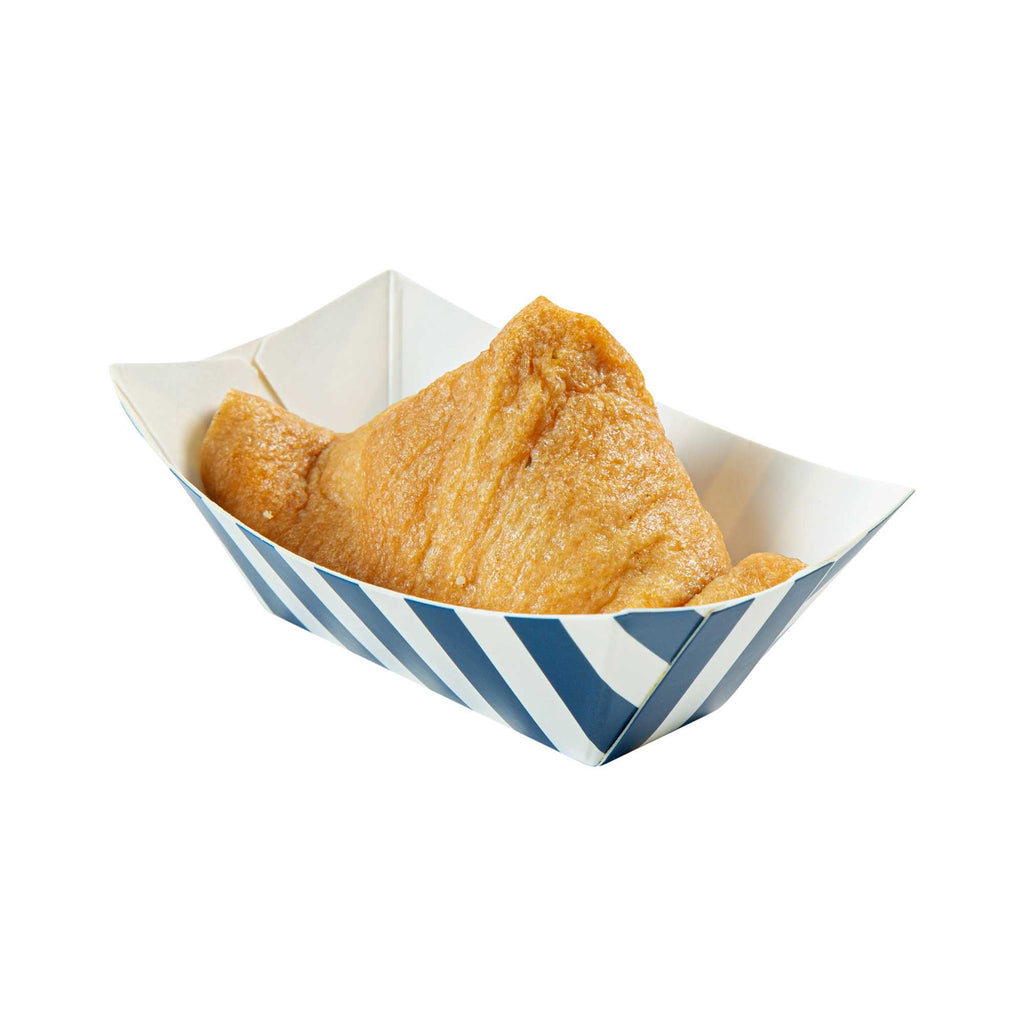 Bio Tek 2 oz Blue and White Stripe Paper Food Tray / Boat - 3 1/4" x 2 1/4" x 1 1/4" - 50 count box