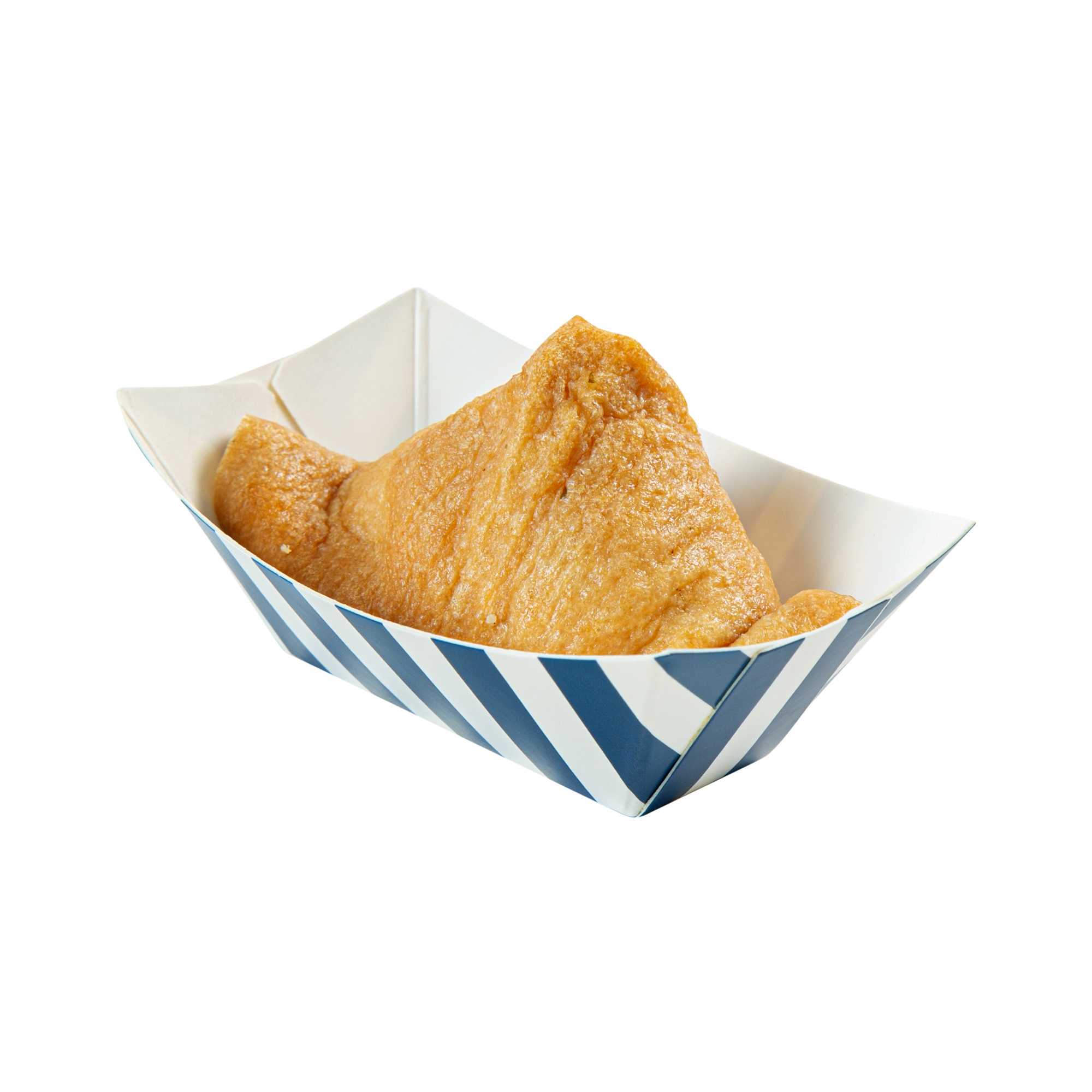 Bio Tek 2 oz Blue and White Stripe Paper Food Tray / Boat - 3 1/4" x 2 1/4" x 1 1/4" - 50 count box