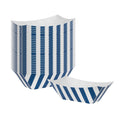 Bio Tek 2 oz Blue and White Stripe Paper Food Tray / Boat - 3 1/4" x 2 1/4" x 1 1/4" - 50 count box