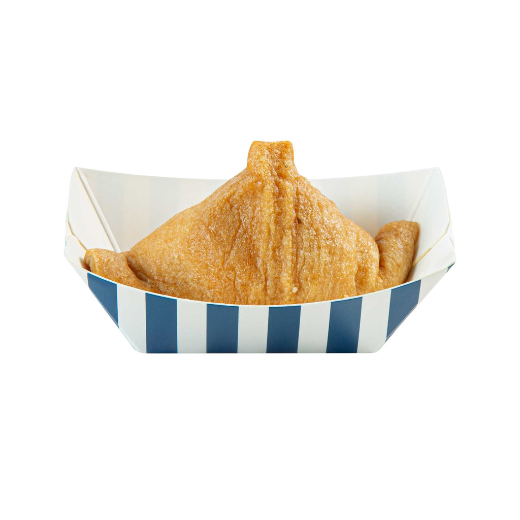Bio Tek 2 oz Blue and White Stripe Paper Food Tray / Boat - 3 1/4" x 2 1/4" x 1 1/4" - 50 count box