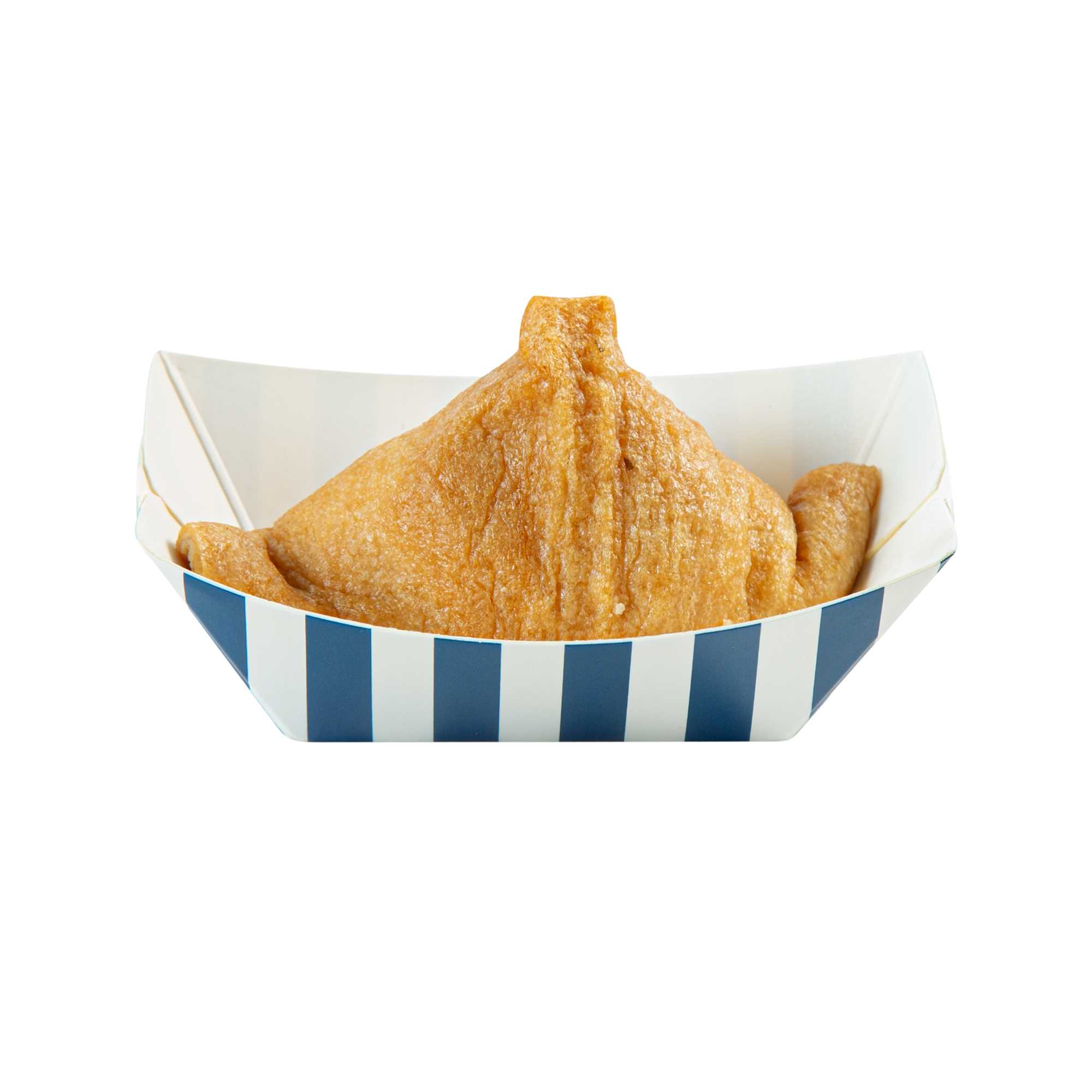 Bio Tek 2 oz Blue and White Stripe Paper Food Tray / Boat - 3 1/4" x 2 1/4" x 1 1/4" - 50 count box