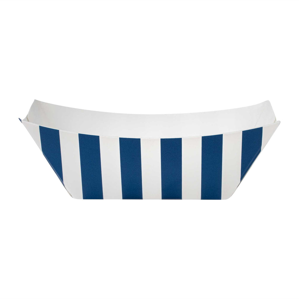 Bio Tek 2 oz Blue and White Stripe Paper Food Tray / Boat - 3 1/4" x 2 1/4" x 1 1/4" - 50 count box