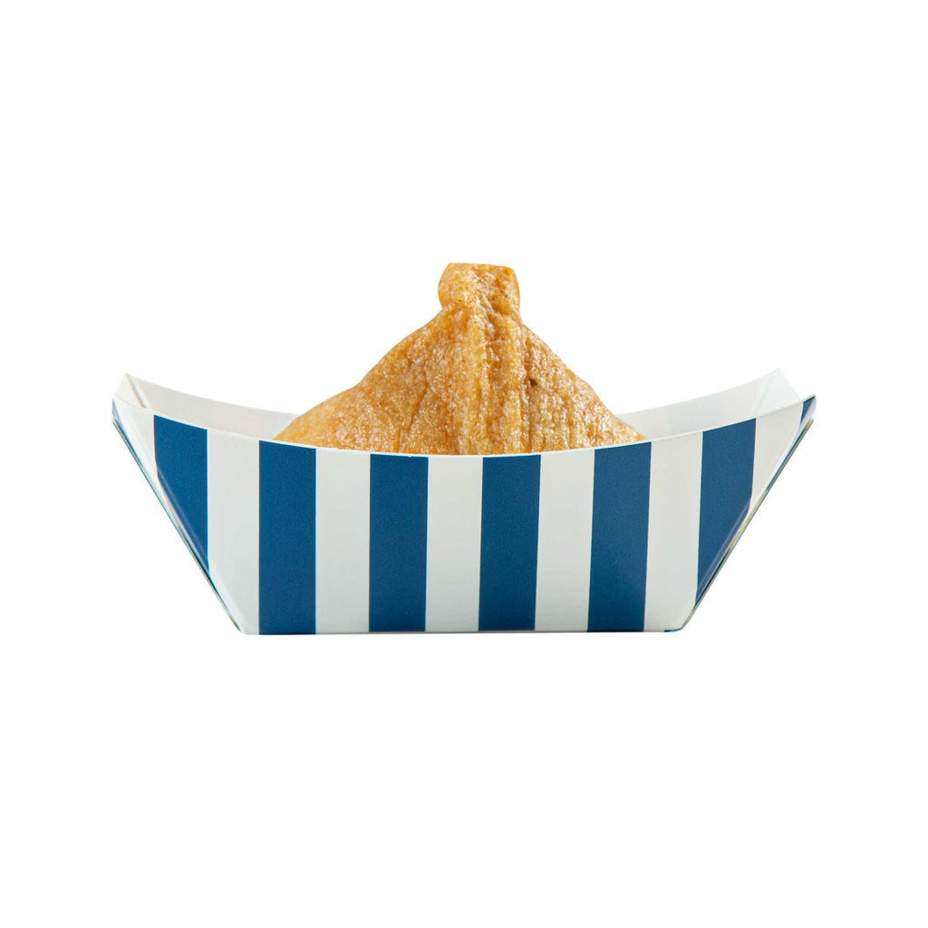 Bio Tek 2 oz Blue and White Stripe Paper Food Tray / Boat - 3 1/4" x 2 1/4" x 1 1/4" - 400 count box