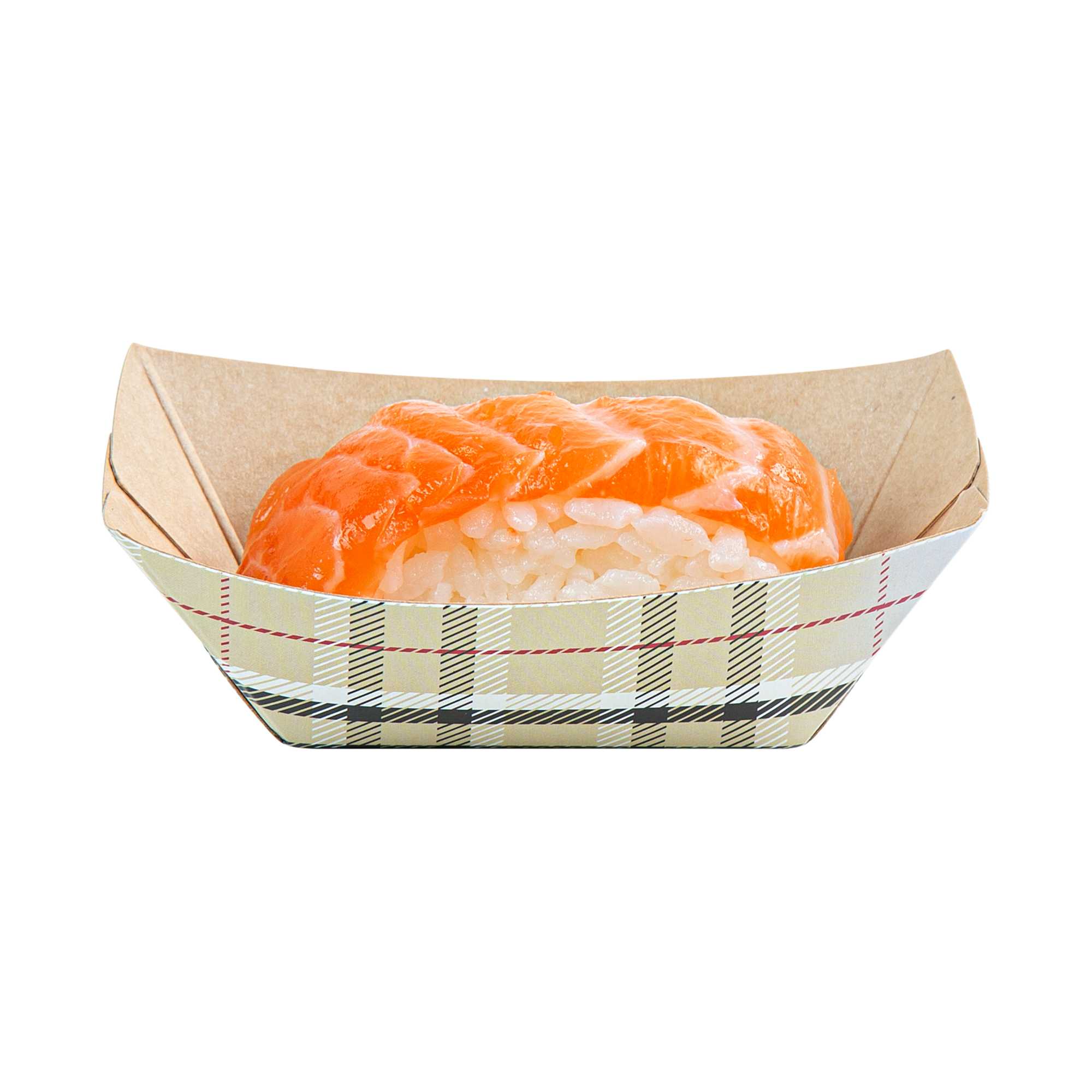 Bio Tek 2 oz Plaid Paper Food Tray / Boat - 3 1/4" x 2 1/4" x 1 1/4" - 50 count box