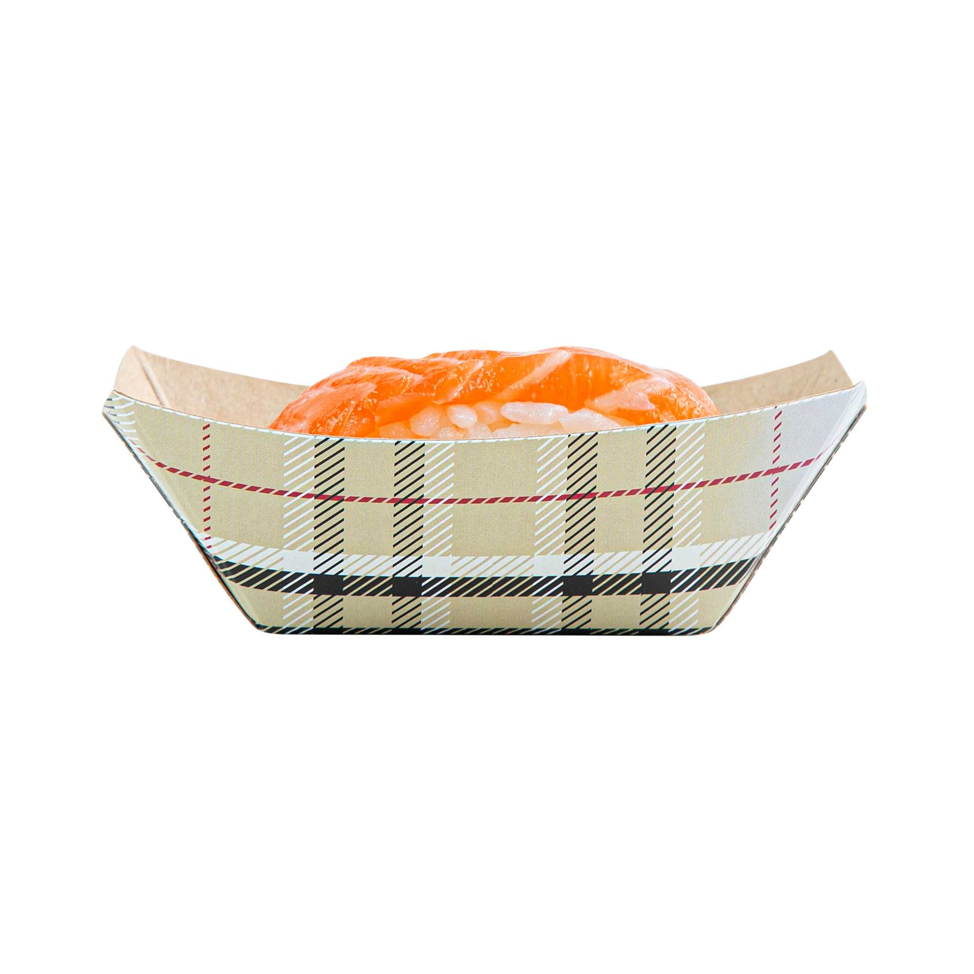 Bio Tek 2 oz Plaid Paper Food Tray / Boat - 3 1/4" x 2 1/4" x 1 1/4" - 50 count box