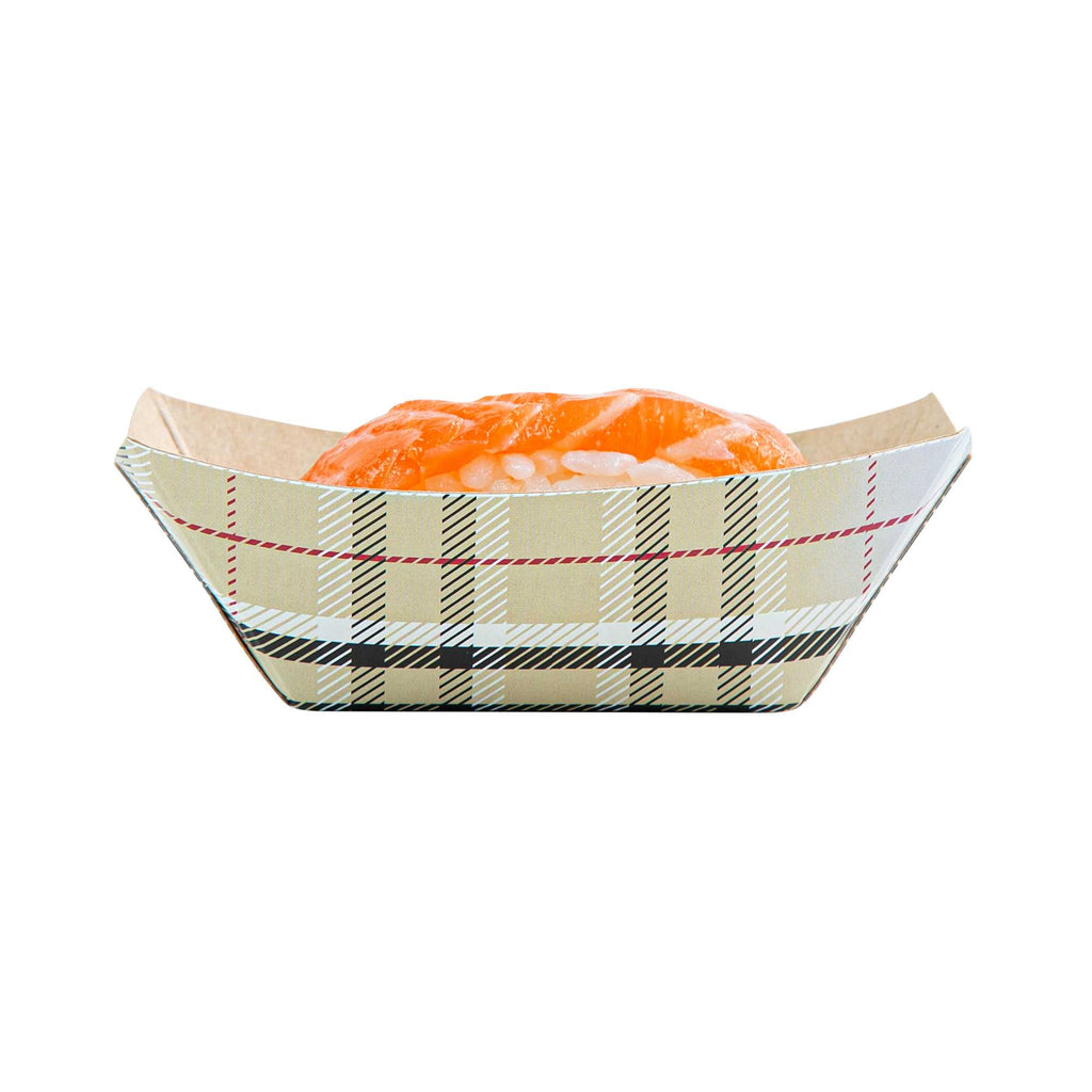 Bio Tek 2 oz Plaid Paper Food Tray / Boat - 3 1/4" x 2 1/4" x 1 1/4" - 400 count box