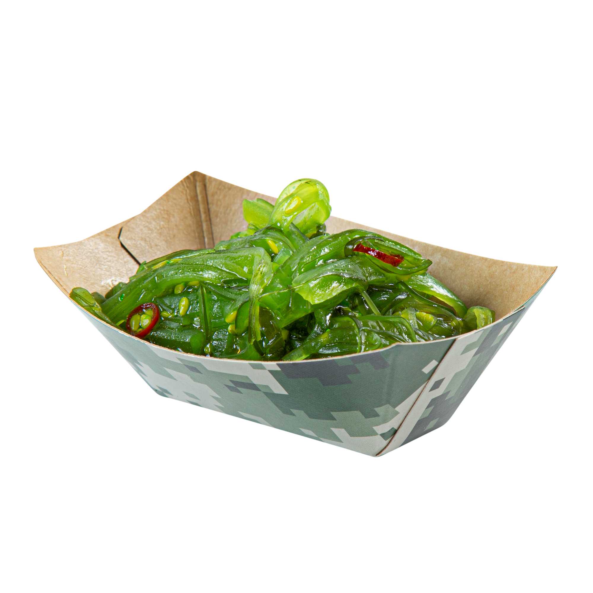 Bio Tek 2 oz Camouflage Paper Food Tray / Boat - 3 1/4" x 2 1/4" x 1 1/4" - 400 count box