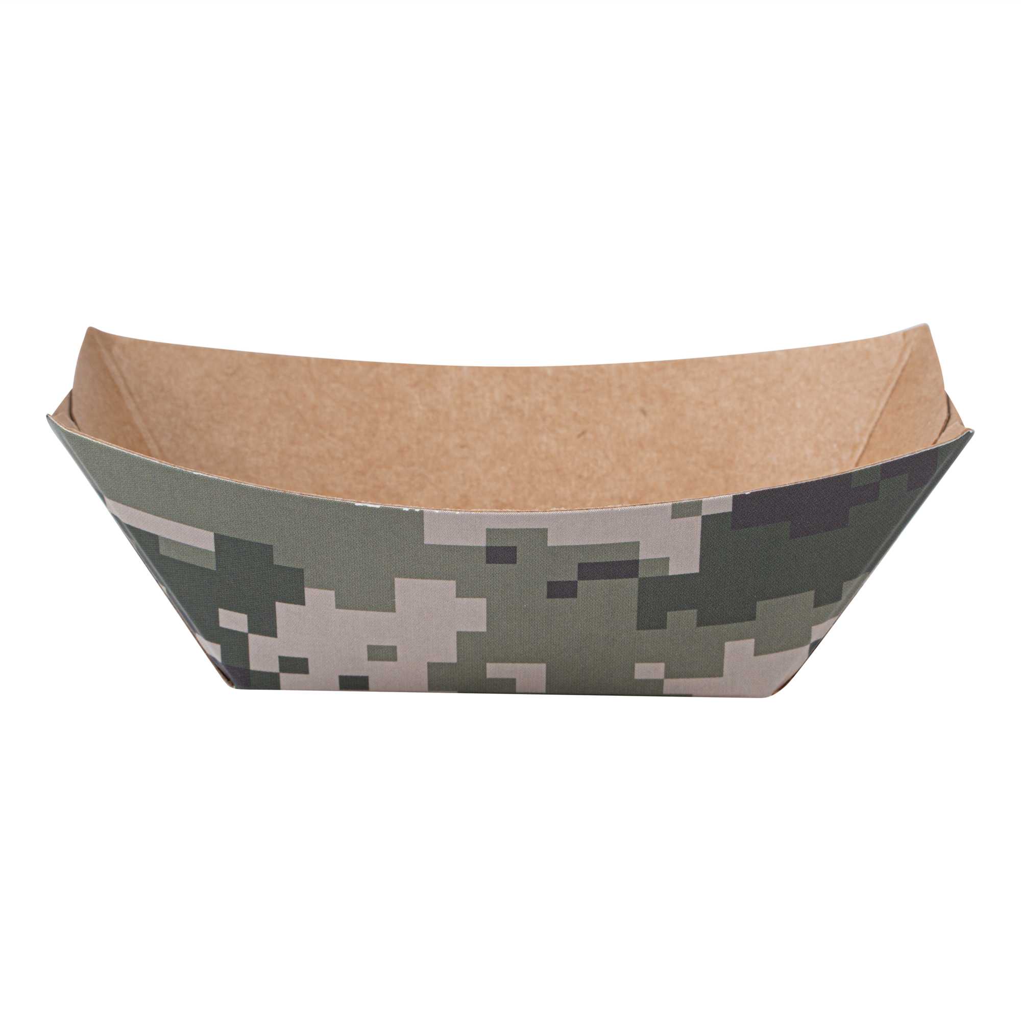 Bio Tek 2 oz Camouflage Paper Food Tray / Boat - 3 1/4" x 2 1/4" x 1 1/4" - 50 count box