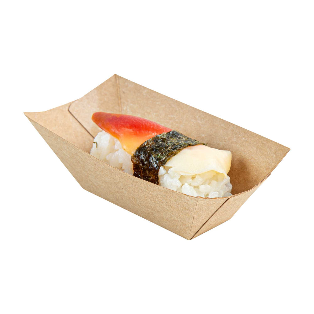 Bio Tek 2 oz Kraft Paper Food Tray / Boat - 3 1/4" x 2 1/4" x 1 1/4" - 400 count box