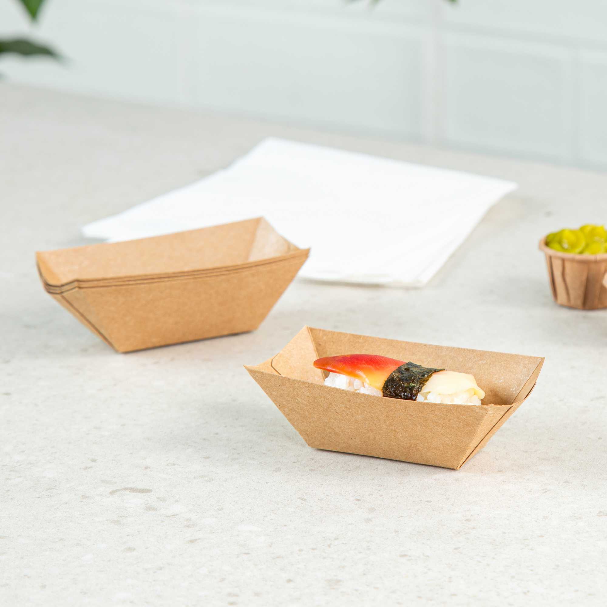 Bio Tek 2 oz Kraft Paper Food Tray / Boat - 3 1/4" x 2 1/4" x 1 1/4" - 400 count box