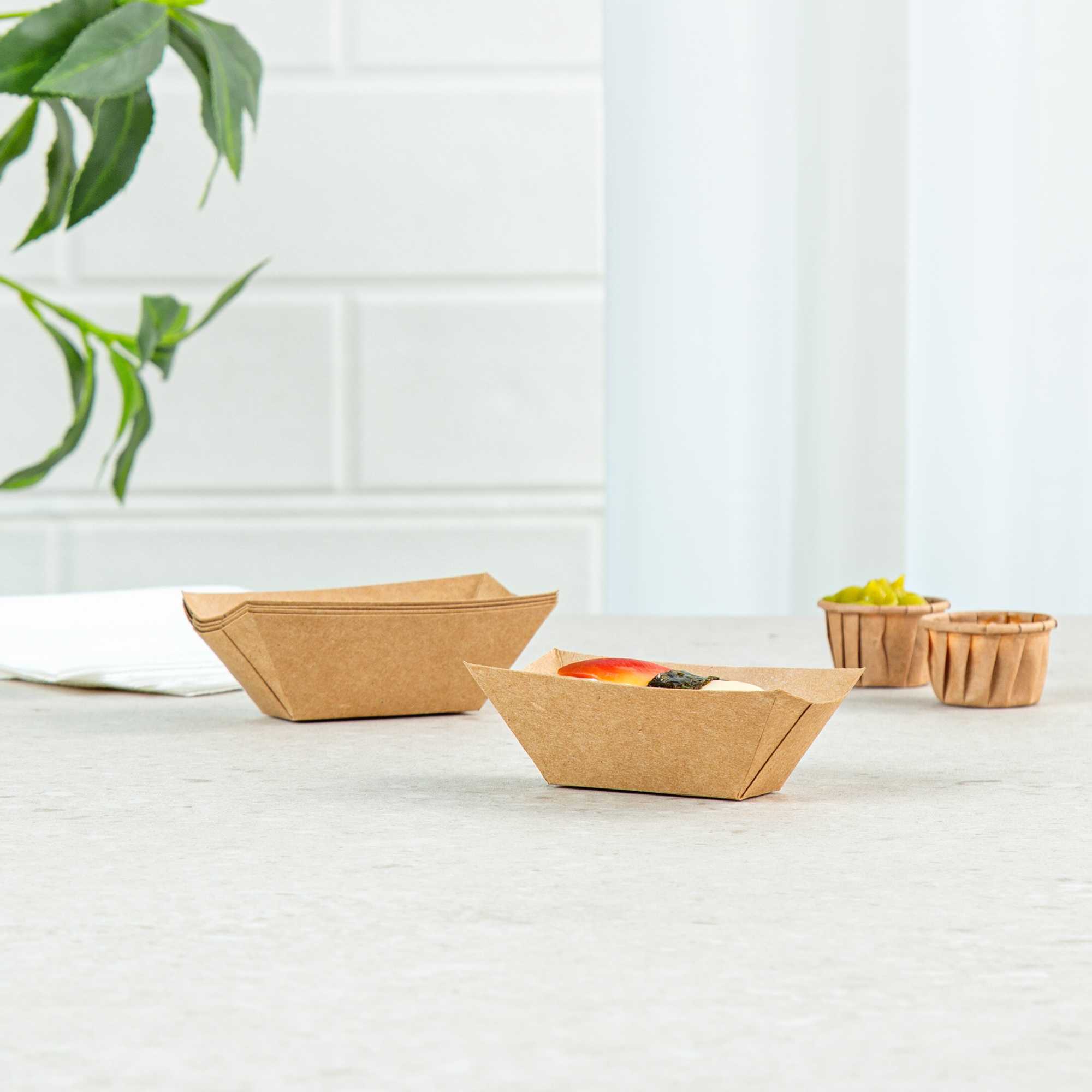 Bio Tek 2 oz Kraft Paper Food Tray / Boat - 3 1/4" x 2 1/4" x 1 1/4" - 50 count box