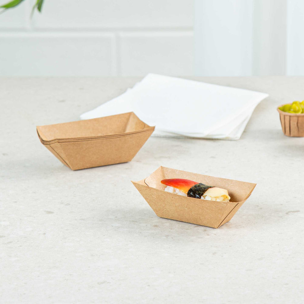 Bio Tek 2 oz Kraft Paper Food Tray / Boat - 3 1/4" x 2 1/4" x 1 1/4" - 50 count box