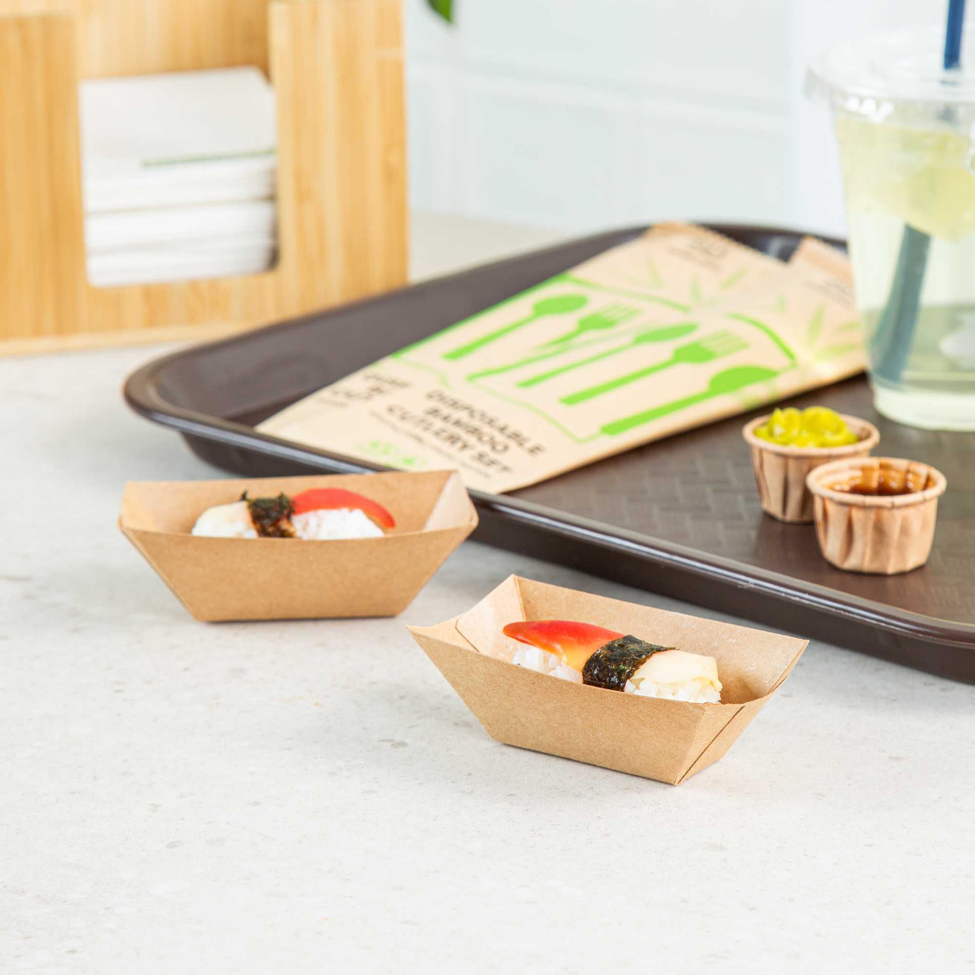 Bio Tek 2 oz Kraft Paper Food Tray / Boat - 3 1/4" x 2 1/4" x 1 1/4" - 50 count box