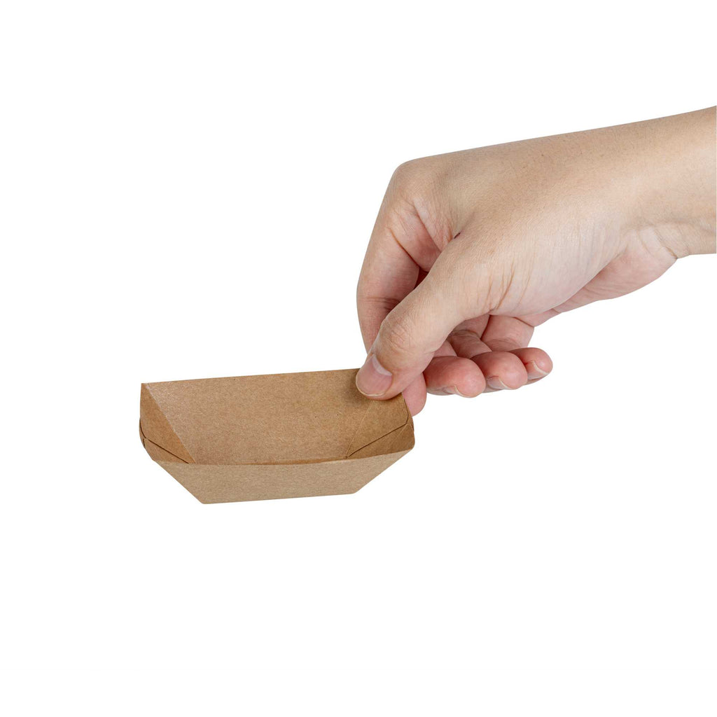 Bio Tek 2 oz Kraft Paper Food Tray / Boat - 3 1/4" x 2 1/4" x 1 1/4" - 400 count box