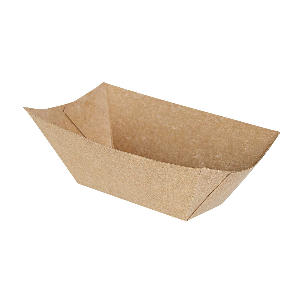 Bio Tek 2 oz Kraft Paper Food Tray / Boat - 3 1/4" x 2 1/4" x 1 1/4" - 400 count box