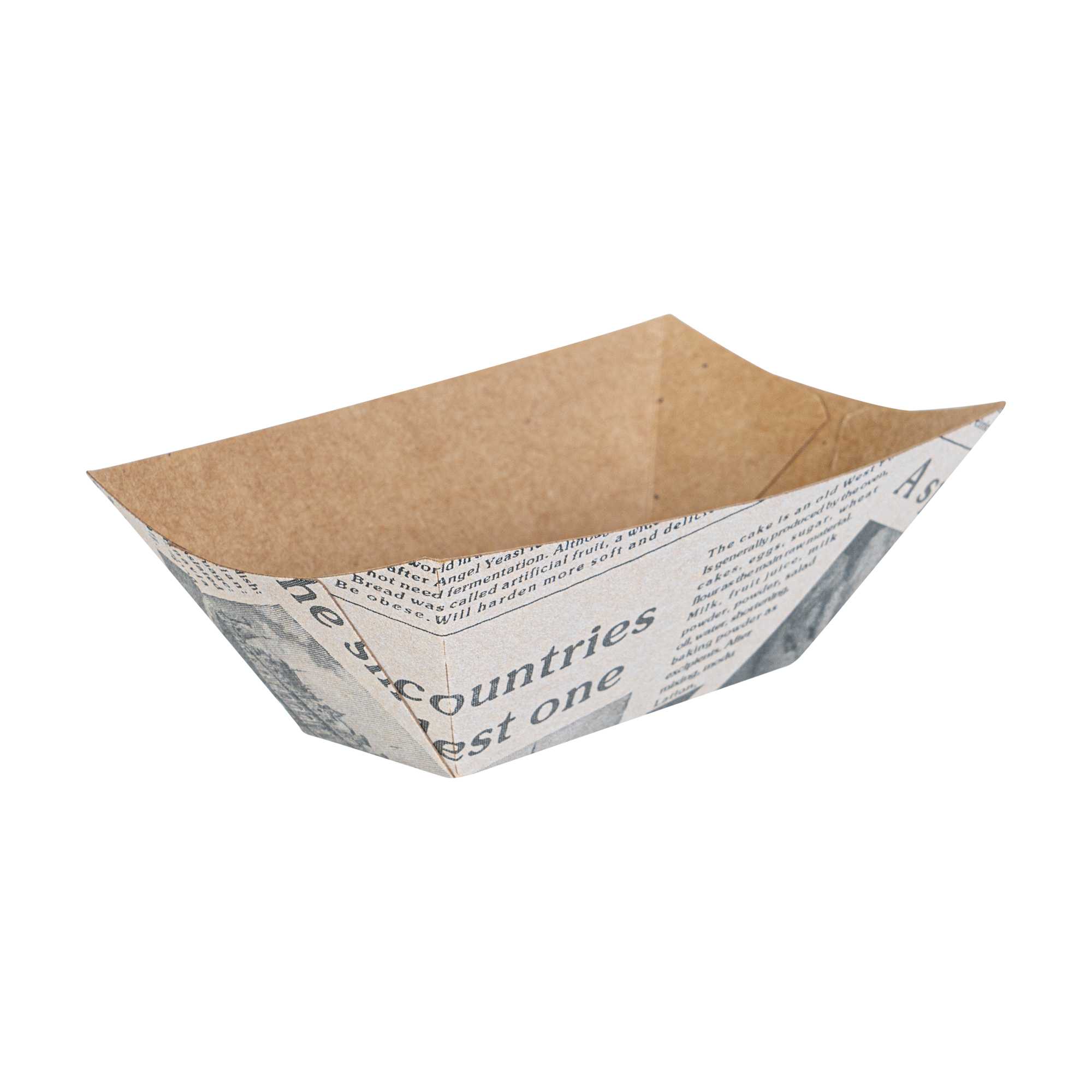 Bio Tek 2 oz Newsprint Paper Food Tray / Boat - 3 1/4" x 2 1/4" x 1 1/4" - 50 count box