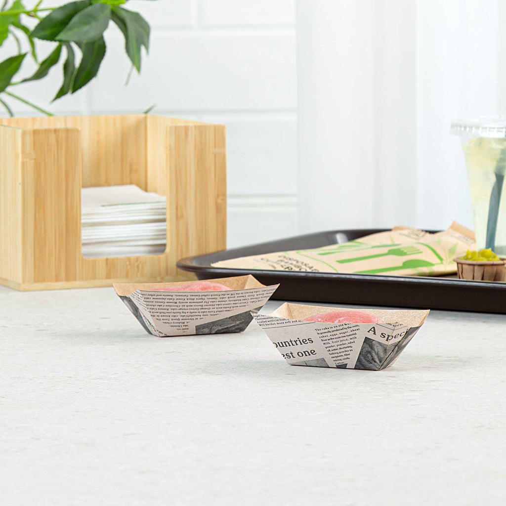 Bio Tek 2 oz Newsprint Paper Food Tray / Boat - 3 1/4" x 2 1/4" x 1 1/4" - 50 count box