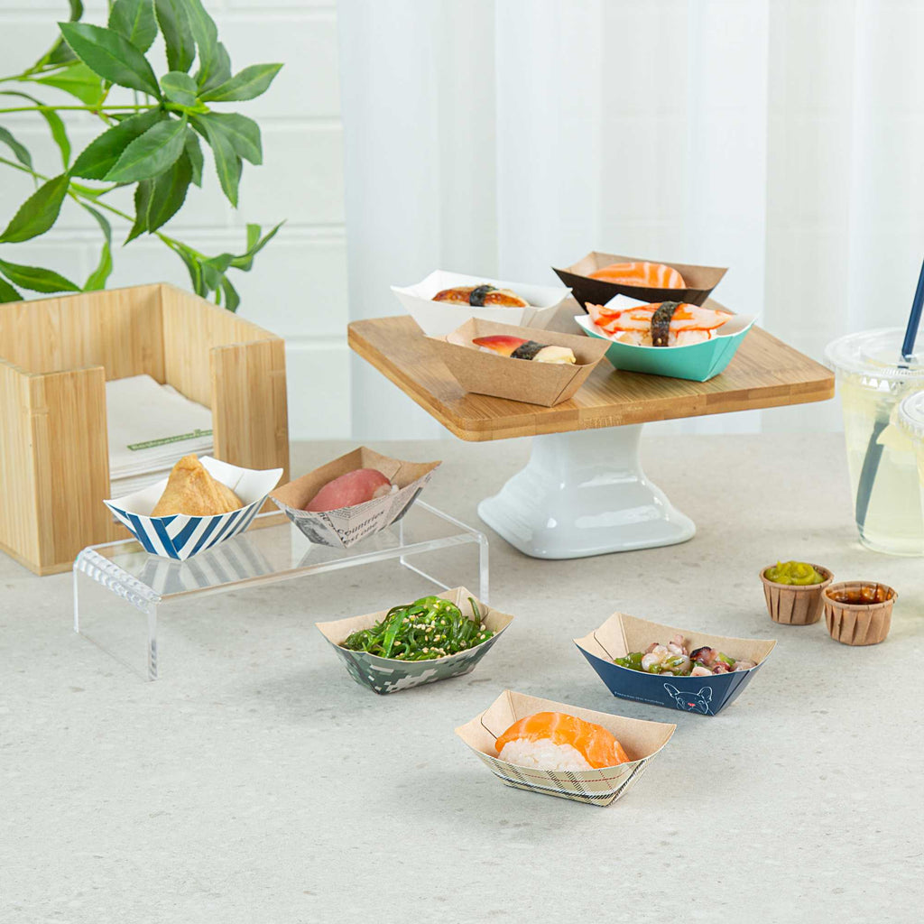 Bio Tek 2 oz Newsprint Paper Food Tray / Boat - 3 1/4" x 2 1/4" x 1 1/4" - 50 count box
