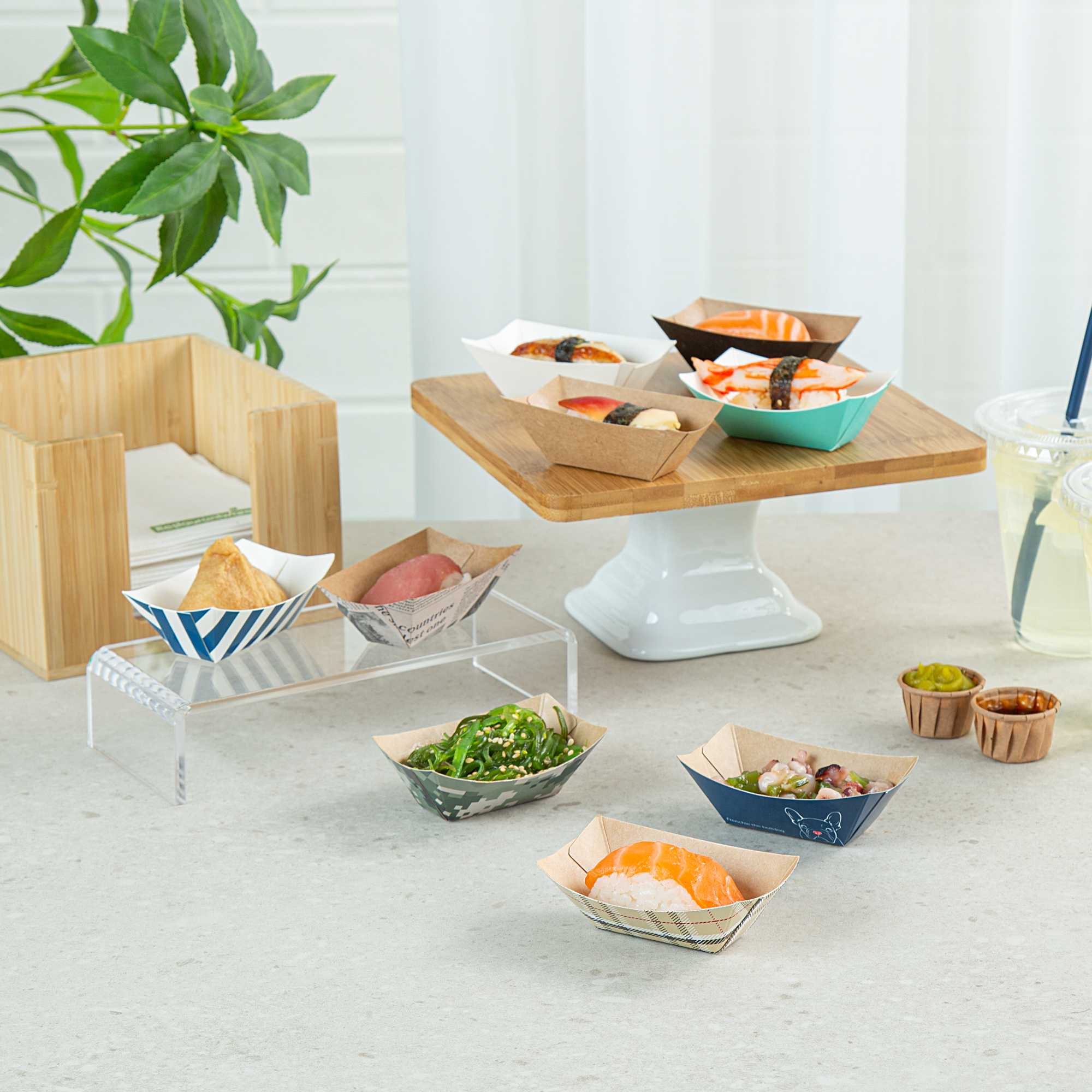 Bio Tek 2 oz Newsprint Paper Food Tray / Boat - 3 1/4" x 2 1/4" x 1 1/4" - 50 count box