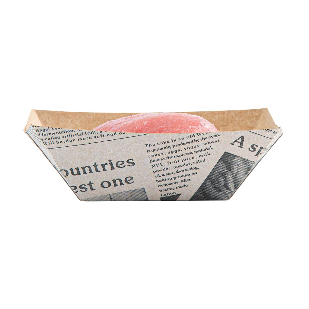 Bio Tek 2 oz Newsprint Paper Food Tray / Boat - 3 1/4" x 2 1/4" x 1 1/4" - 400 count box
