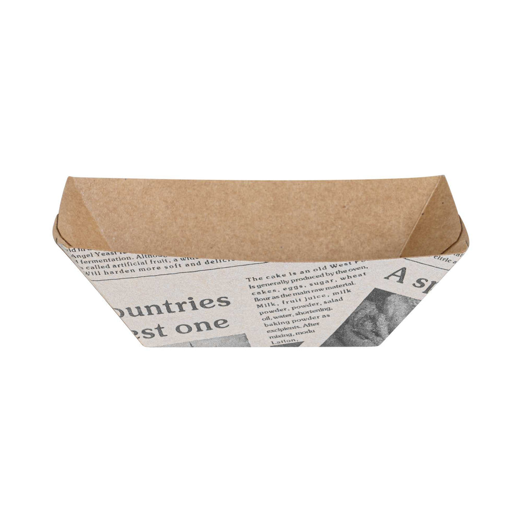 Bio Tek 2 oz Newsprint Paper Food Tray / Boat - 3 1/4" x 2 1/4" x 1 1/4" - 400 count box
