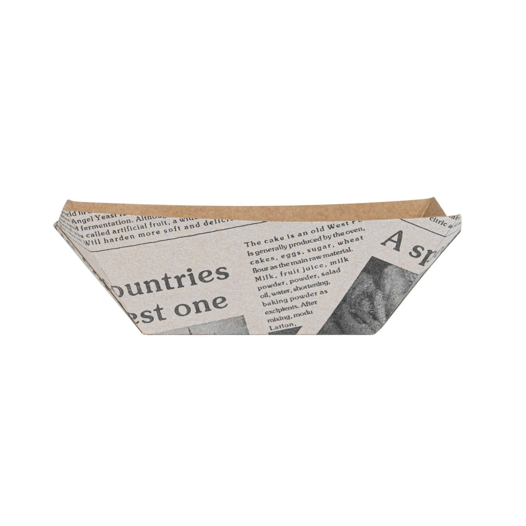 Bio Tek 2 oz Newsprint Paper Food Tray / Boat - 3 1/4" x 2 1/4" x 1 1/4" - 400 count box