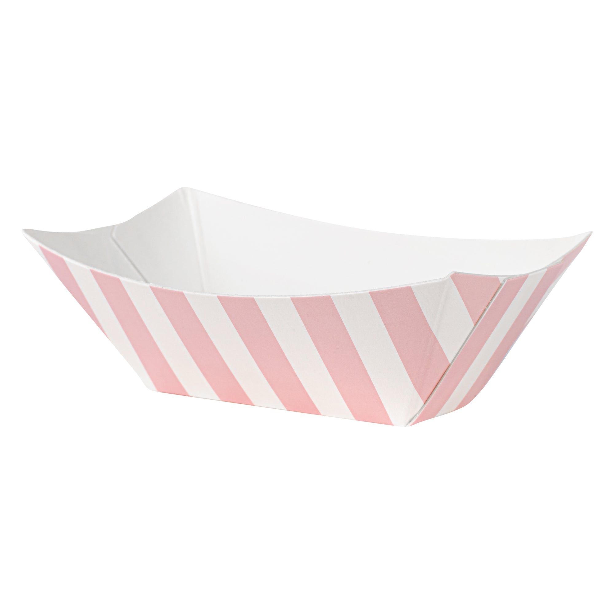 Bio Tek 2 oz Pink and White Stripe Paper Food Tray / Boat - 3 1/4" x 2 1/4" x 1 1/4" - 400 count box