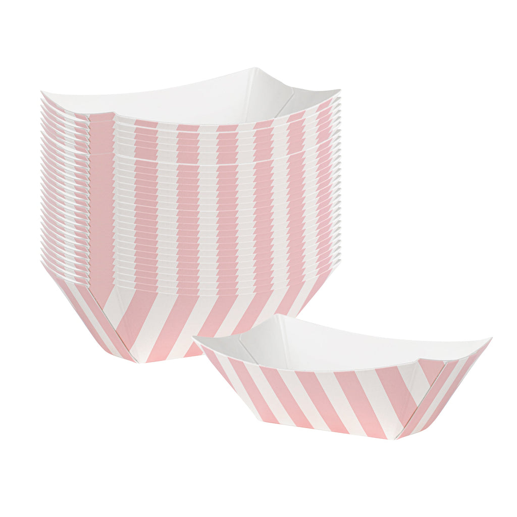 Bio Tek 2 oz Pink and White Stripe Paper Food Tray / Boat - 3 1/4" x 2 1/4" x 1 1/4" - 400 count box