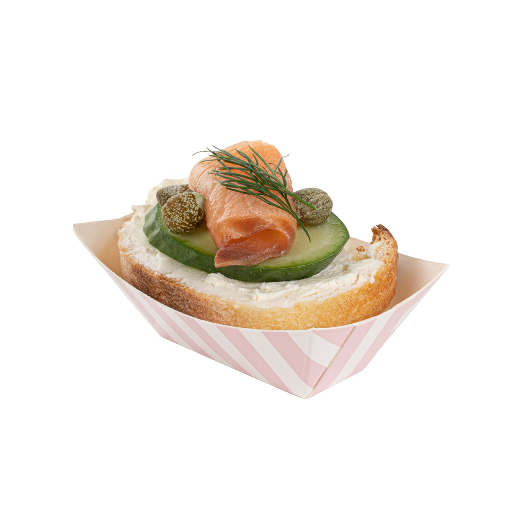 Bio Tek 2 oz Pink and White Stripe Paper Food Tray / Boat - 3 1/4" x 2 1/4" x 1 1/4" - 400 count box