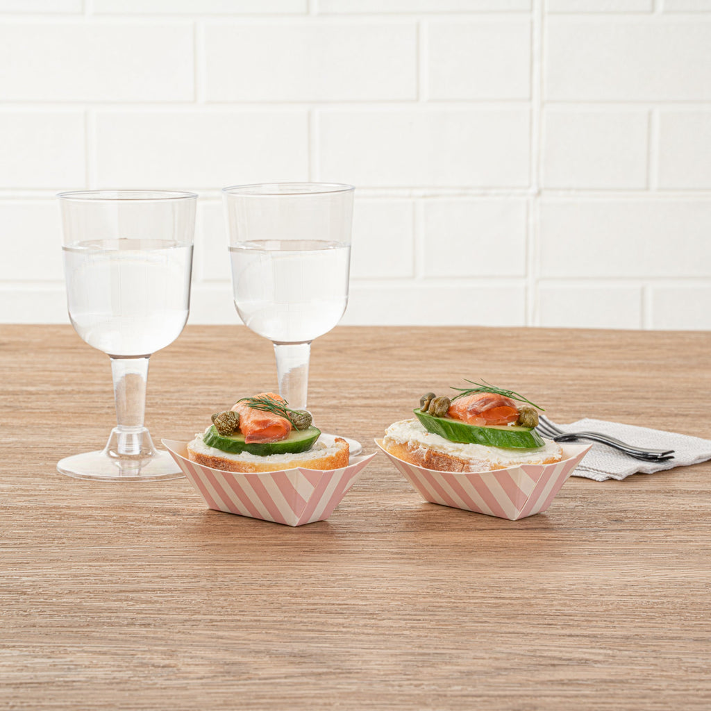 Bio Tek 2 oz Pink and White Stripe Paper Food Tray / Boat - 3 1/4" x 2 1/4" x 1 1/4" - 400 count box