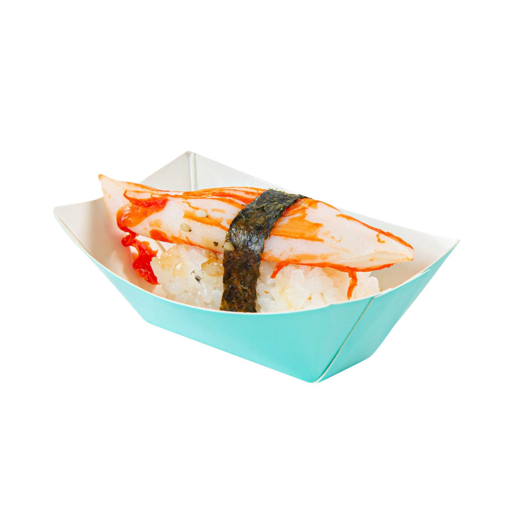 Bio Tek 2 oz Turquoise Paper Food Tray / Boat - 3 1/4" x 2 1/4" x 1 1/4" - 50 count box
