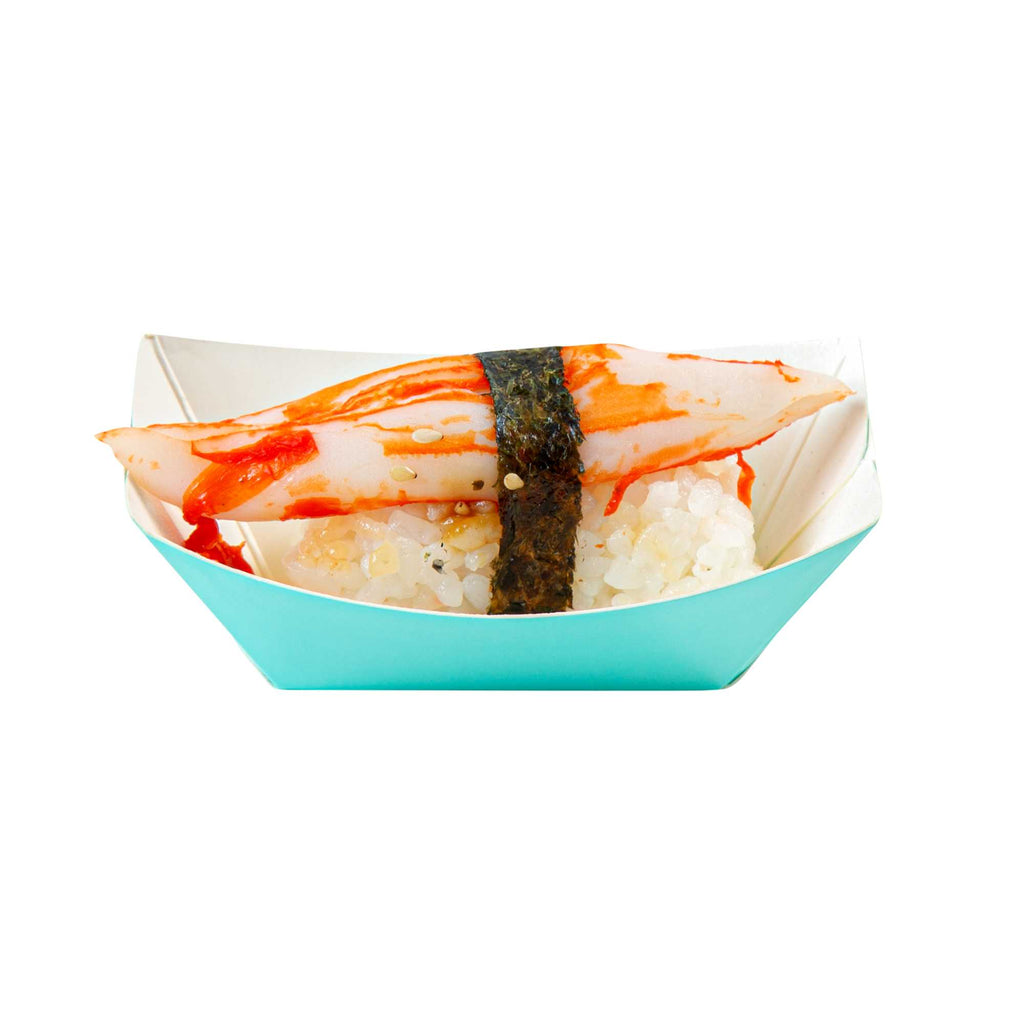 Bio Tek 2 oz Turquoise Paper Food Tray / Boat - 3 1/4" x 2 1/4" x 1 1/4" - 50 count box