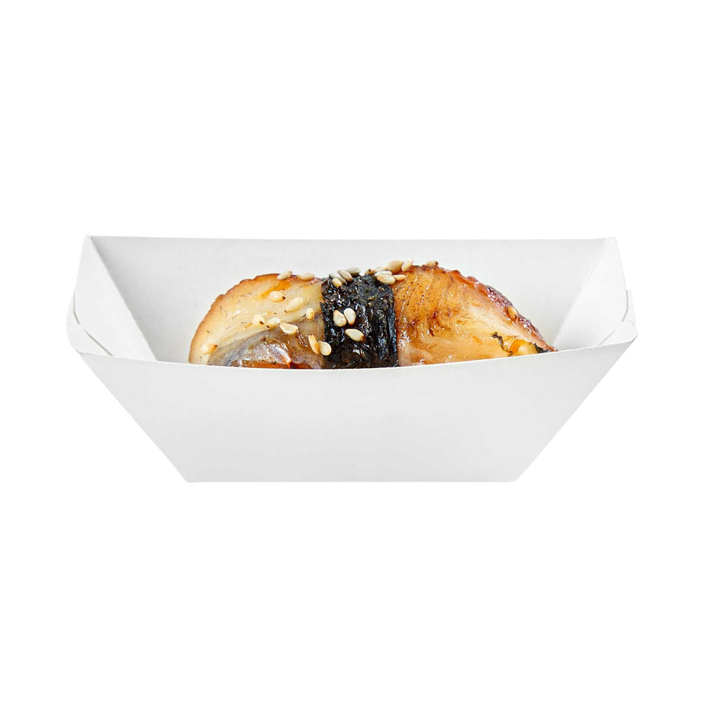 Bio Tek 2 oz White Paper Food Tray / Boat - 3 1/4" x 2 1/4" x 1 1/4" - 50 count box