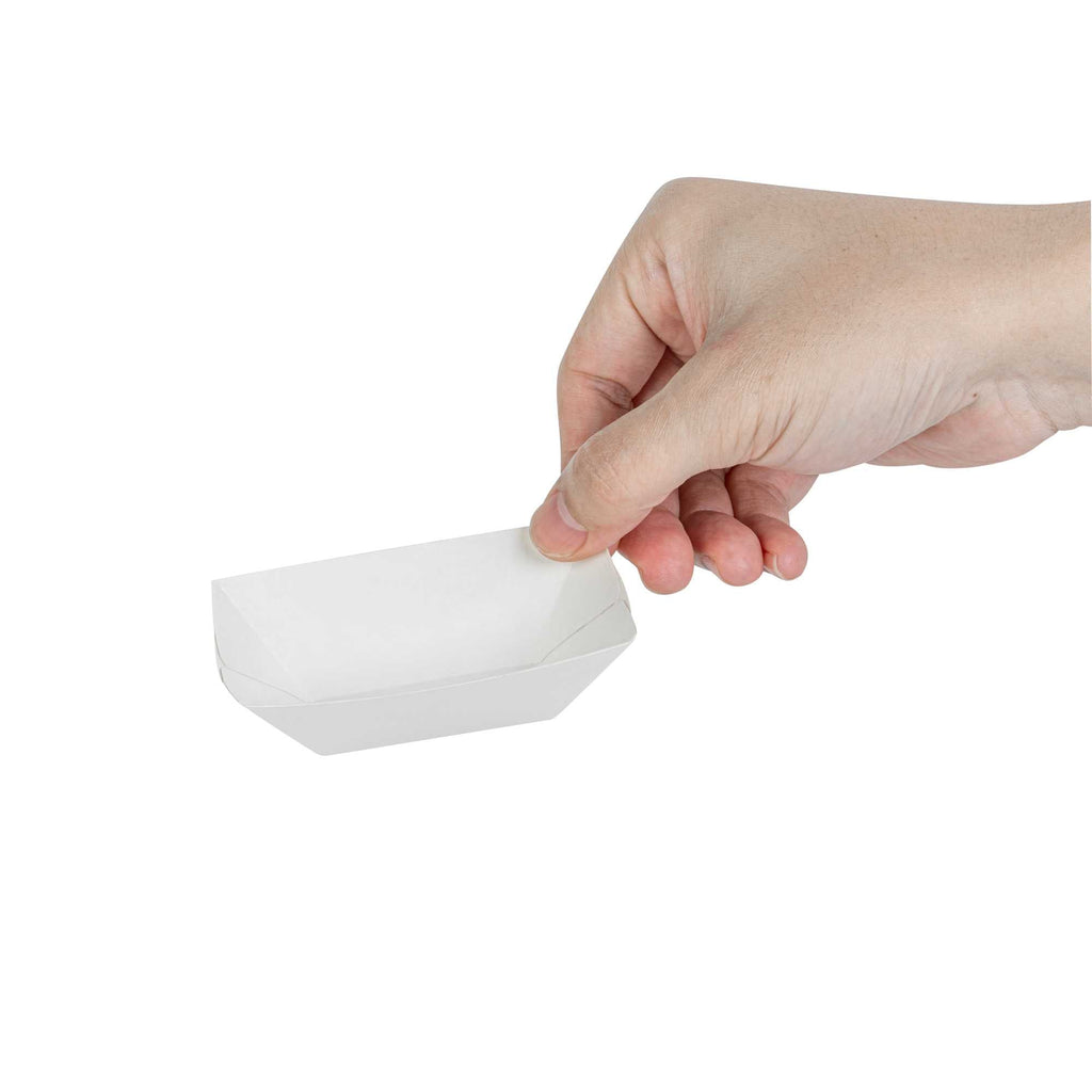 Bio Tek 2 oz White Paper Food Tray / Boat - 3 1/4" x 2 1/4" x 1 1/4" - 50 count box