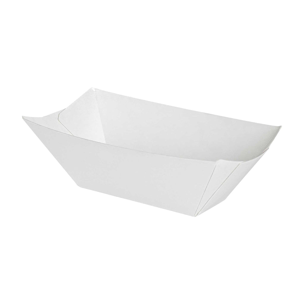 Bio Tek 2 oz White Paper Food Tray / Boat - 3 1/4" x 2 1/4" x 1 1/4" - 50 count box
