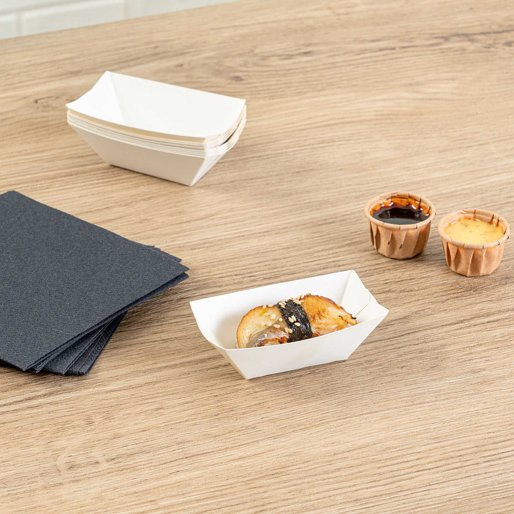 Bio Tek 2 oz White Paper Food Tray / Boat - 3 1/4" x 2 1/4" x 1 1/4" - 50 count box