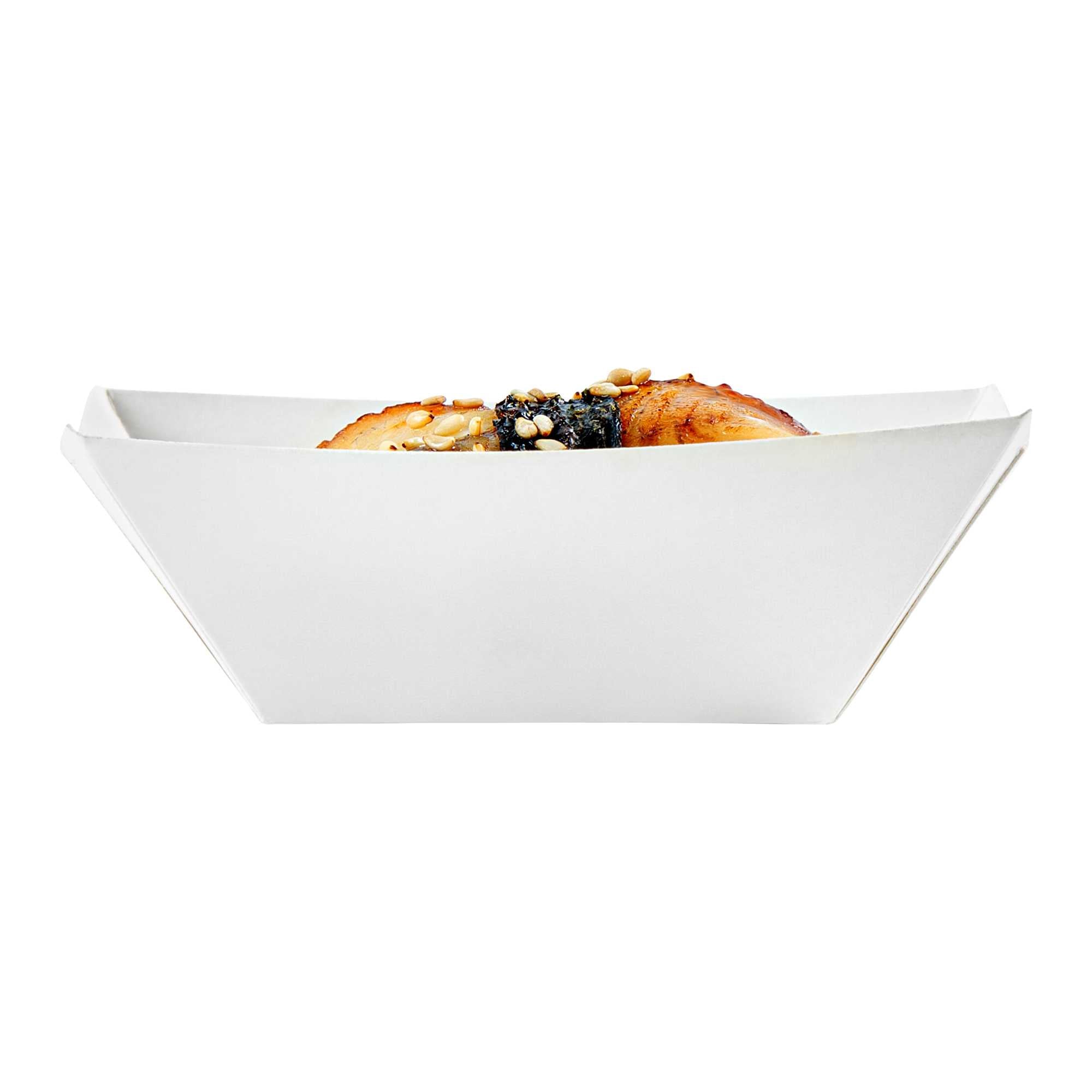 Bio Tek 2 oz White Paper Food Tray / Boat - 3 1/4" x 2 1/4" x 1 1/4" - 400 count box