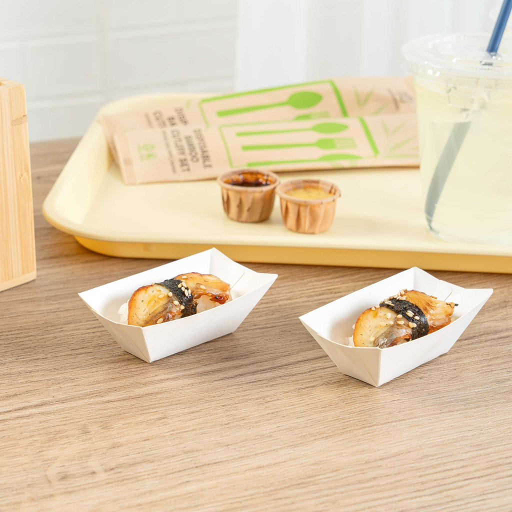 Bio Tek 2 oz White Paper Food Tray / Boat - 3 1/4" x 2 1/4" x 1 1/4" - 400 count box