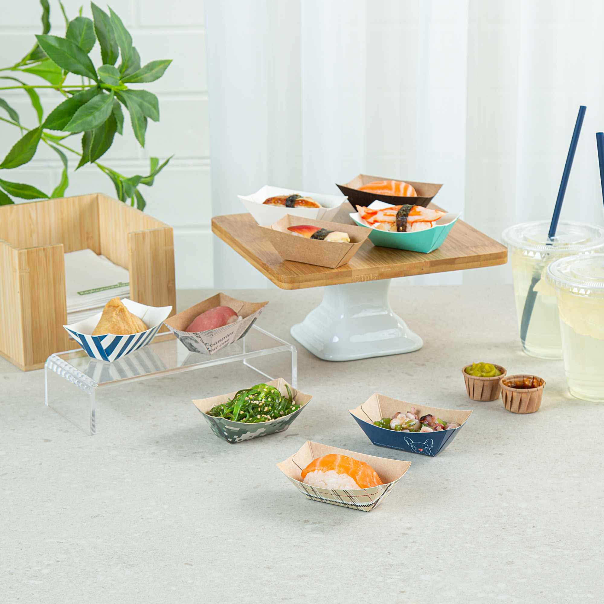 Bio Tek 2 oz White Paper Food Tray / Boat - 3 1/4" x 2 1/4" x 1 1/4" - 400 count box