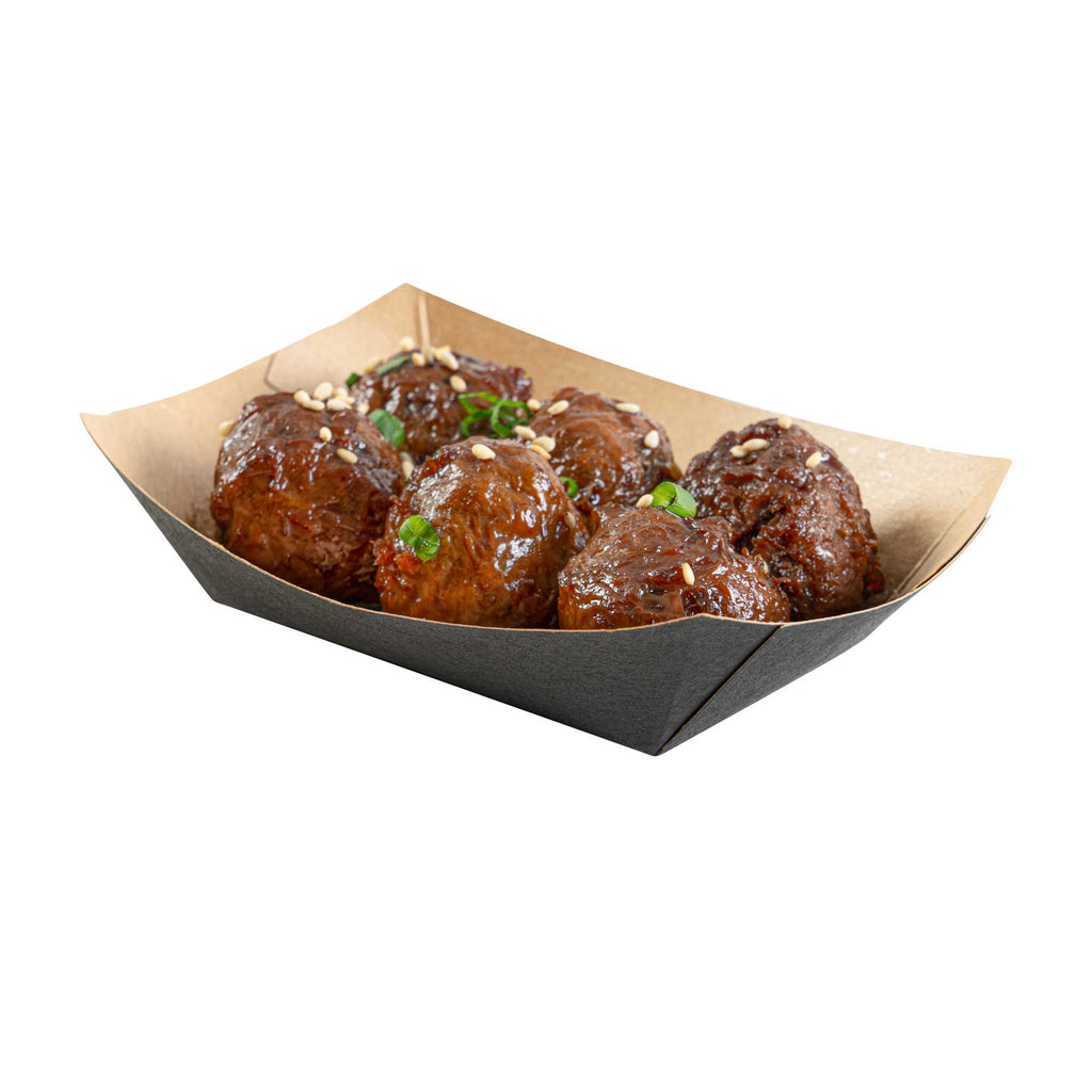 Bio Tek 4 oz Black Paper #25 Food Tray / Boat - 3" x 2" x 1" - 50 count box