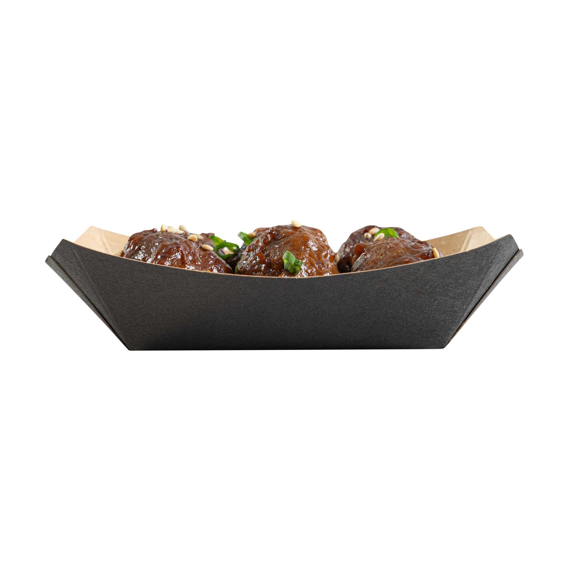 Bio Tek 4 oz Black Paper #25 Food Tray / Boat - 3" x 2" x 1" - 400 count box