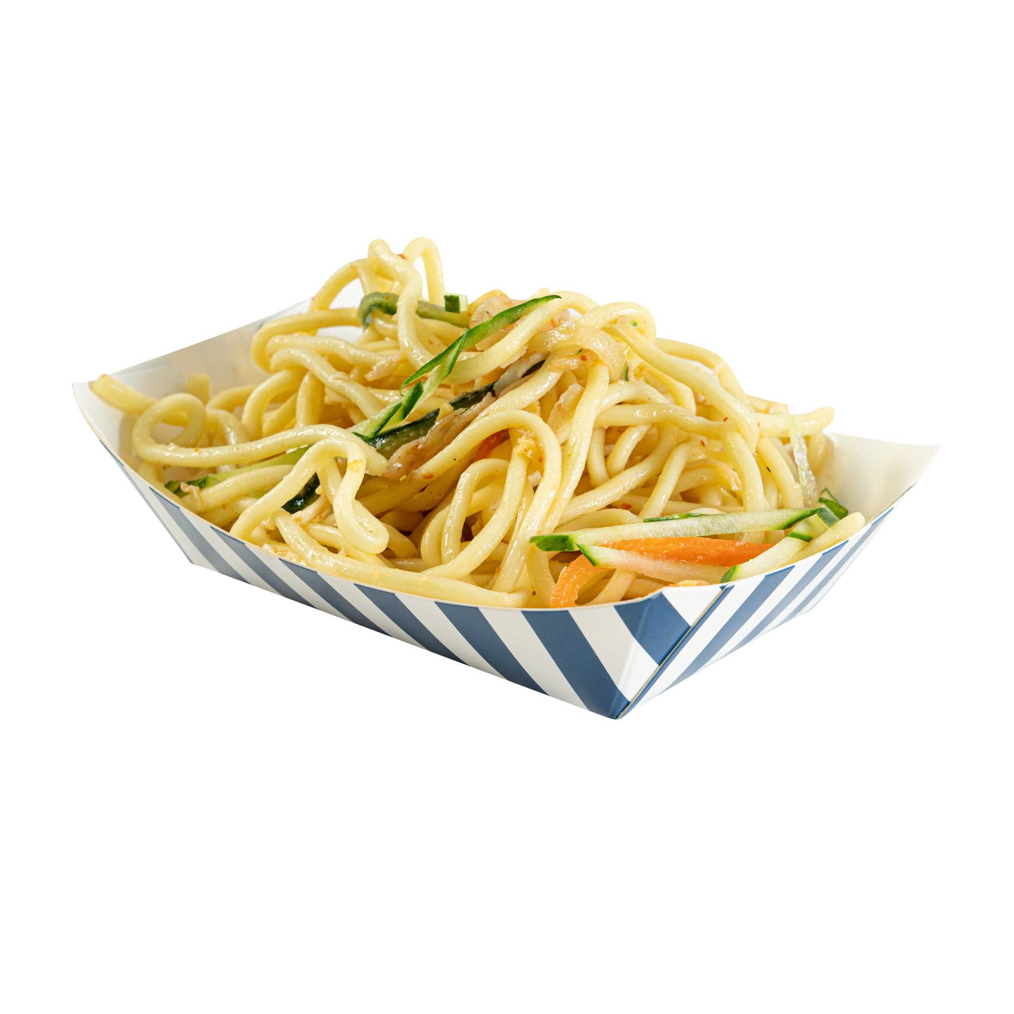 Bio Tek 4 oz Blue and White Stripe Paper #25 Food Tray / Boat - 3" x 2" x 1" - 400 count box