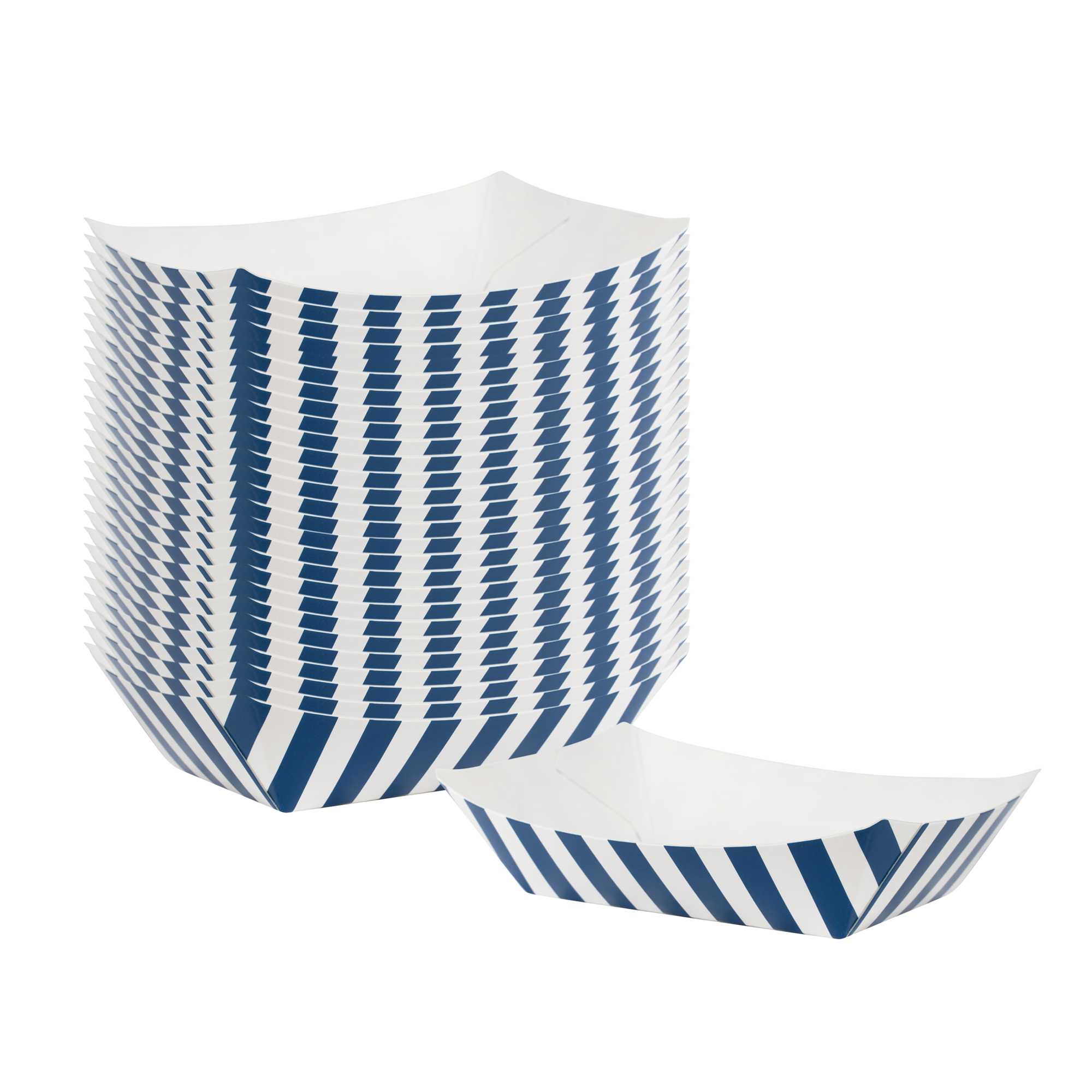 Bio Tek 4 oz Blue and White Stripe Paper #25 Food Tray / Boat - 3" x 2" x 1" - 400 count box