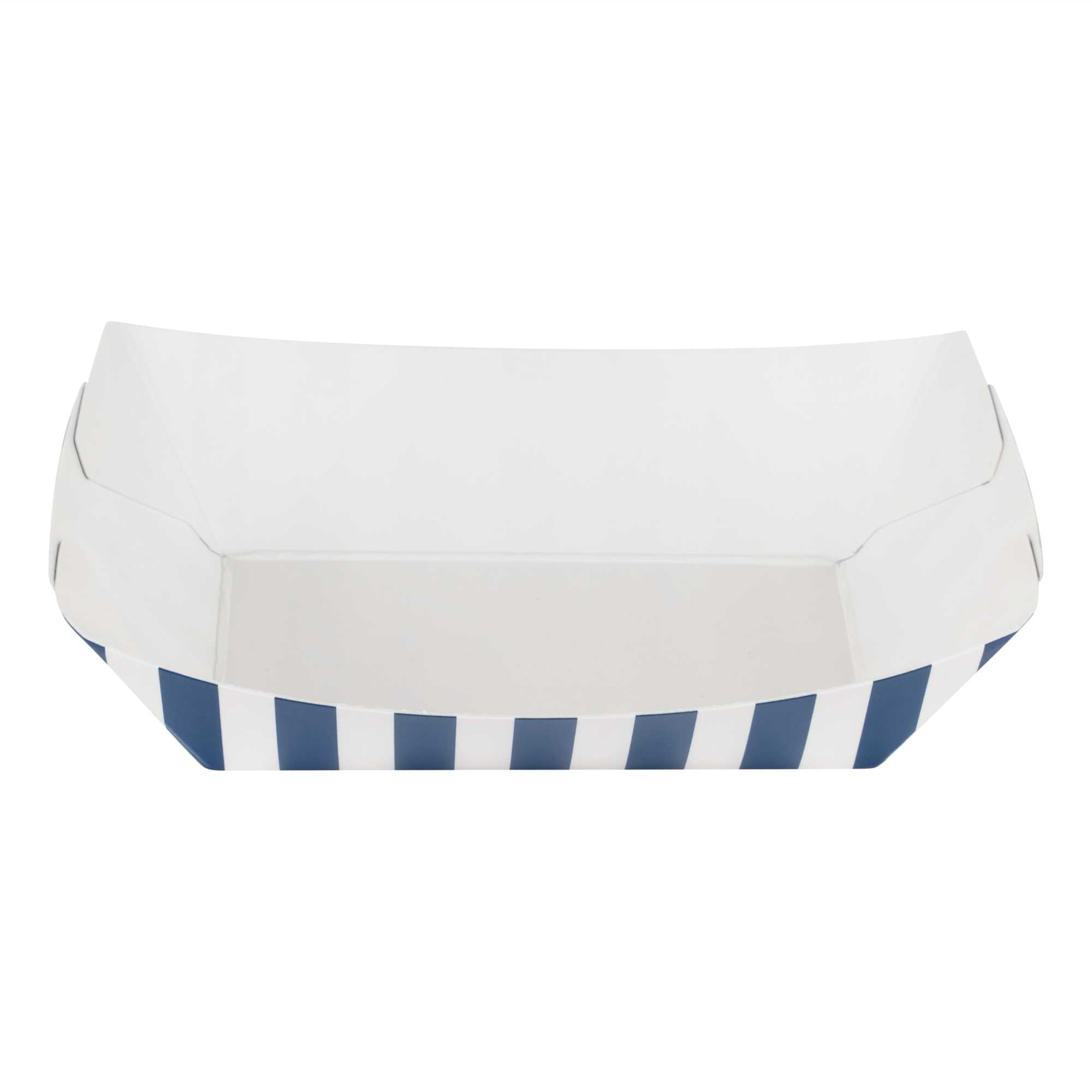 Bio Tek 4 oz Blue and White Stripe Paper #25 Food Tray / Boat - 3" x 2" x 1" - 50 count box