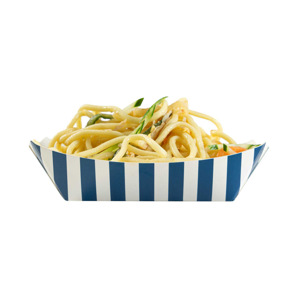 Bio Tek 4 oz Blue and White Stripe Paper #25 Food Tray / Boat - 3" x 2" x 1" - 400 count box