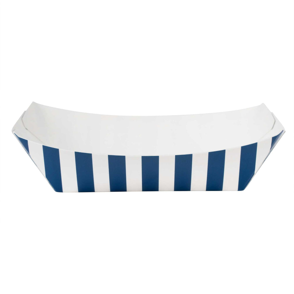 Bio Tek 4 oz Blue and White Stripe Paper #25 Food Tray / Boat - 3" x 2" x 1" - 400 count box