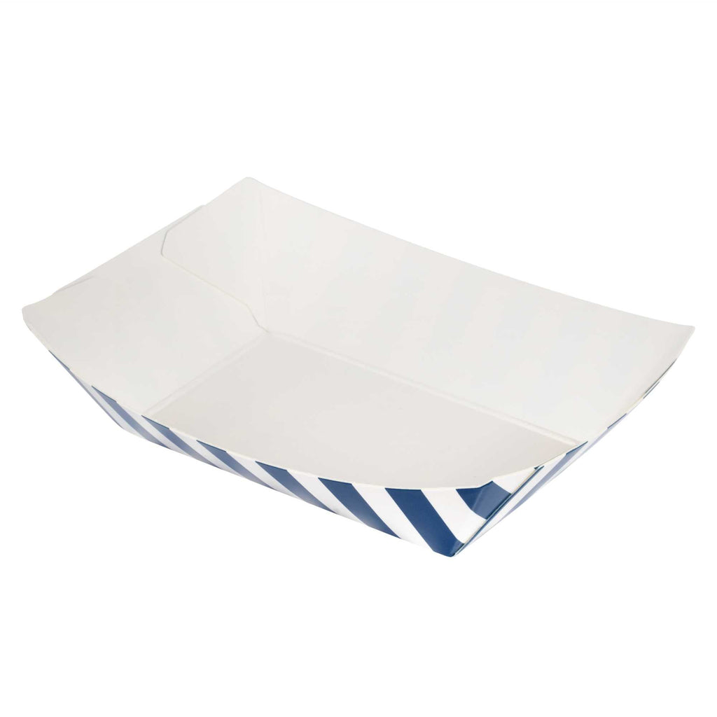 Bio Tek 4 oz Blue and White Stripe Paper #25 Food Tray / Boat - 3" x 2" x 1" - 400 count box